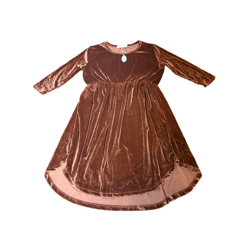 Amaryllis Copper Velvet Midi Dress. Elastic Waist